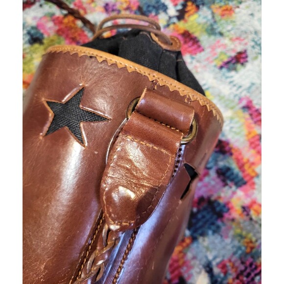 Barneys NY Leather Bucket Crossbody Bag Coastal Boho Designer Fish  Stars Tote - Picture 13 of 16